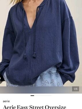 aerie  Blue Oversized V-Neck Pullover